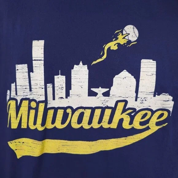 Milwaukee Brewers T Shirt Mens Size 3XL Blue MLB Baseball City Skyline - Picture 3 of 6